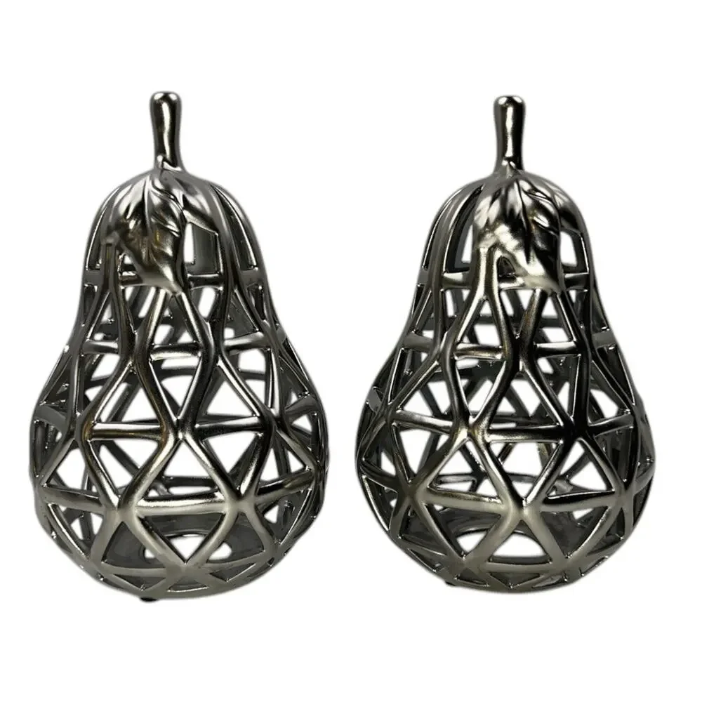 Pottery Barn Metalwork Pears Decorative Fruit Decor Matte Nickel Cutout 9”
